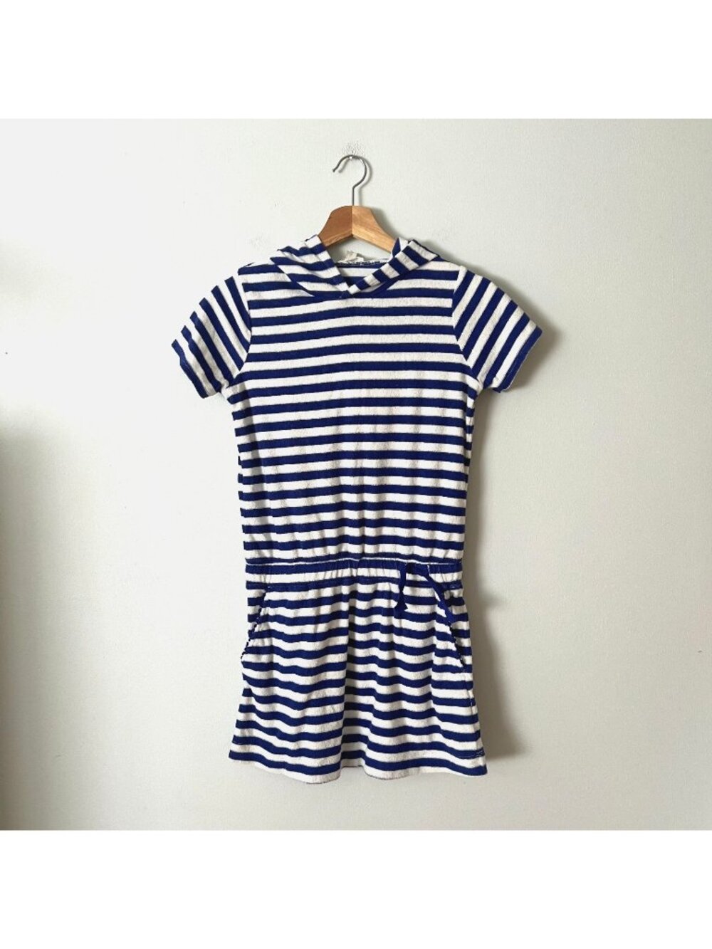 Crewcuts Blue & White Striped Terry Cloth Hooded Swim Cover Dress Girl's Size L